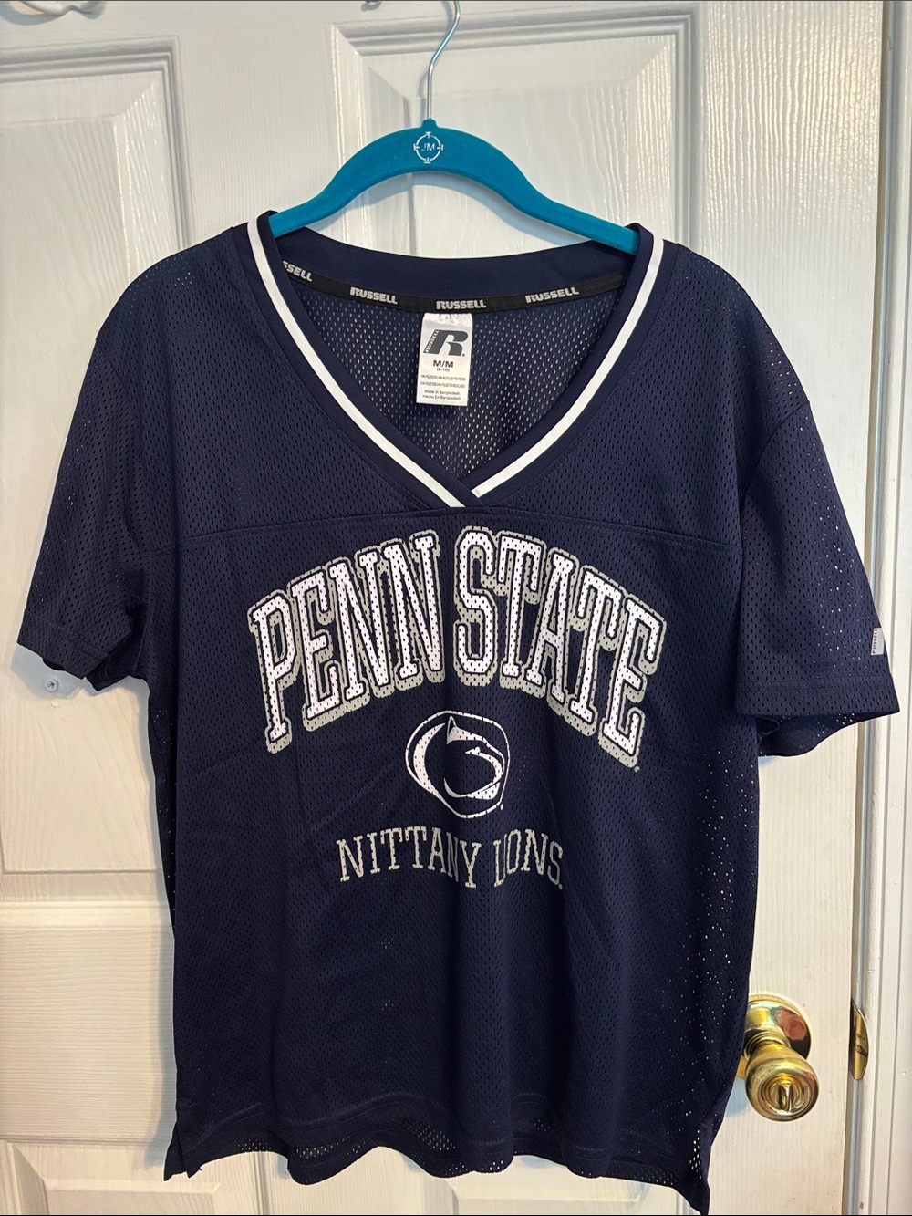 Russell Athletic Navy & White Penn State Mesh V-Neck Jersey